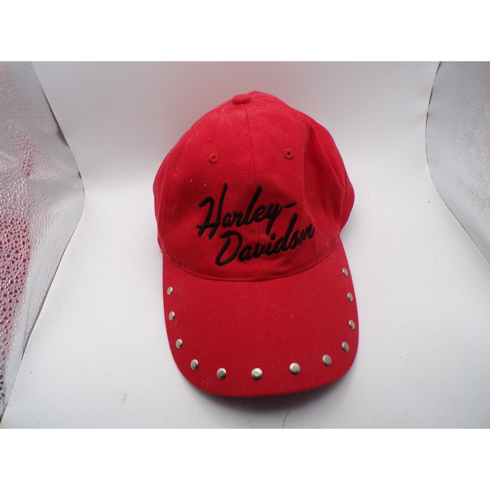 Harley Davidson Red‎ Studded Baseball Cap Hat Motorcycle Biker Used
